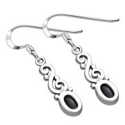 Ethnic Spiral Sterling Silver Earrings w/ Black Onyx, ep175